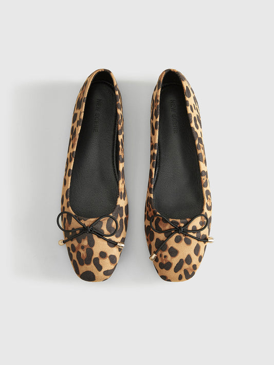 Bow-Decor Leopard Printed Ballet Flats